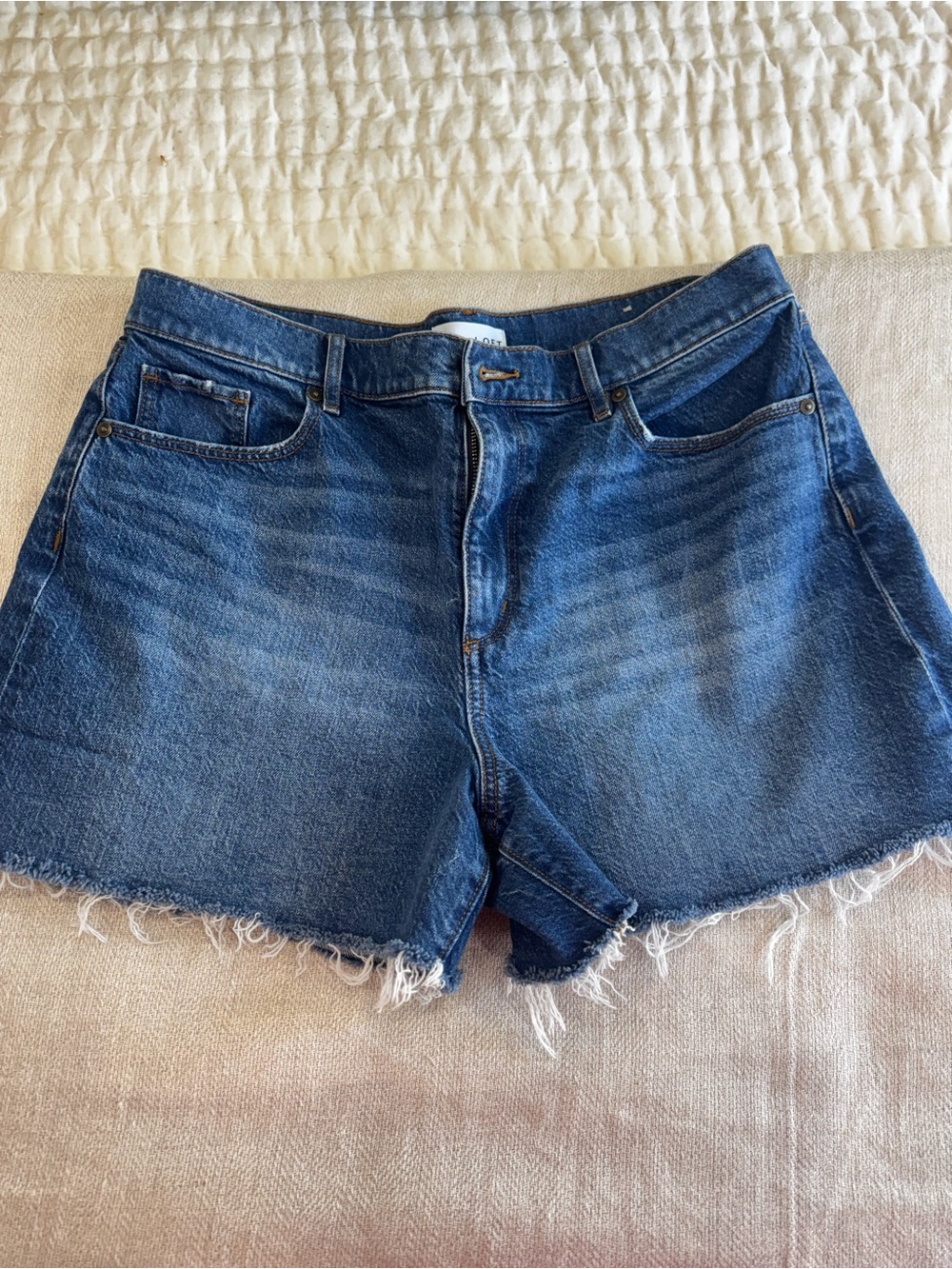 LOFT Dark Blue Distressed Raw Hem Denim Shorts